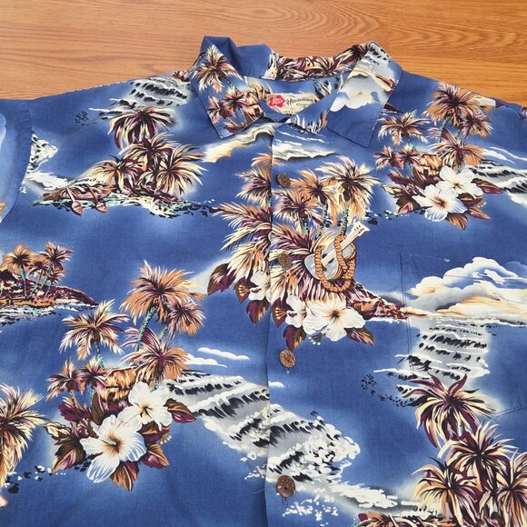 Hilo Hattie Hawaiian Shirt Mens 2XL Blue Rayon Hawaii Volcano Island Button Up - Picture 4 of 12